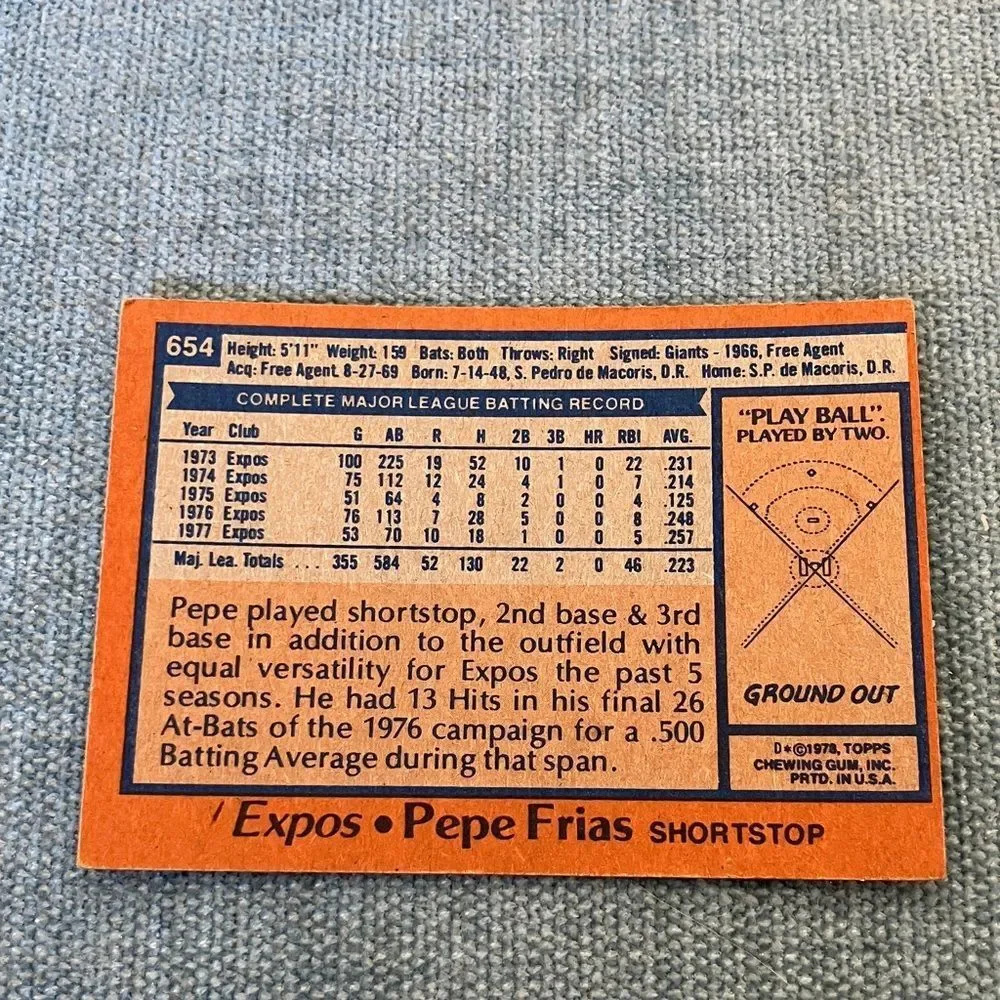 1978 Topps Montreal Expos Baseball Card Trading Card